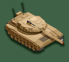 A tan toy tank with a long barrel and two black exhaust pipes.