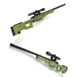 Two toy rifles, one above the other, with scopes, are displayed.