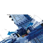 Blue toy airplane with opening cockpit and transparent canopy.