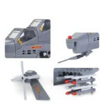 A gray toy airplane with a propeller, missiles, and a red star emblem on its tail and body.