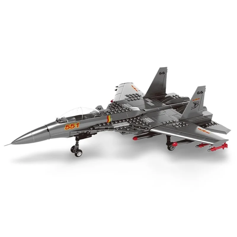 A gray toy jet with red accents and the number 551 is visible.