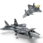 Two gray toy fighter jets are displayed, one with flames coming from the engines.