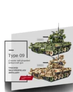 Two toy tanks, one green and one tan, with figures on top.
