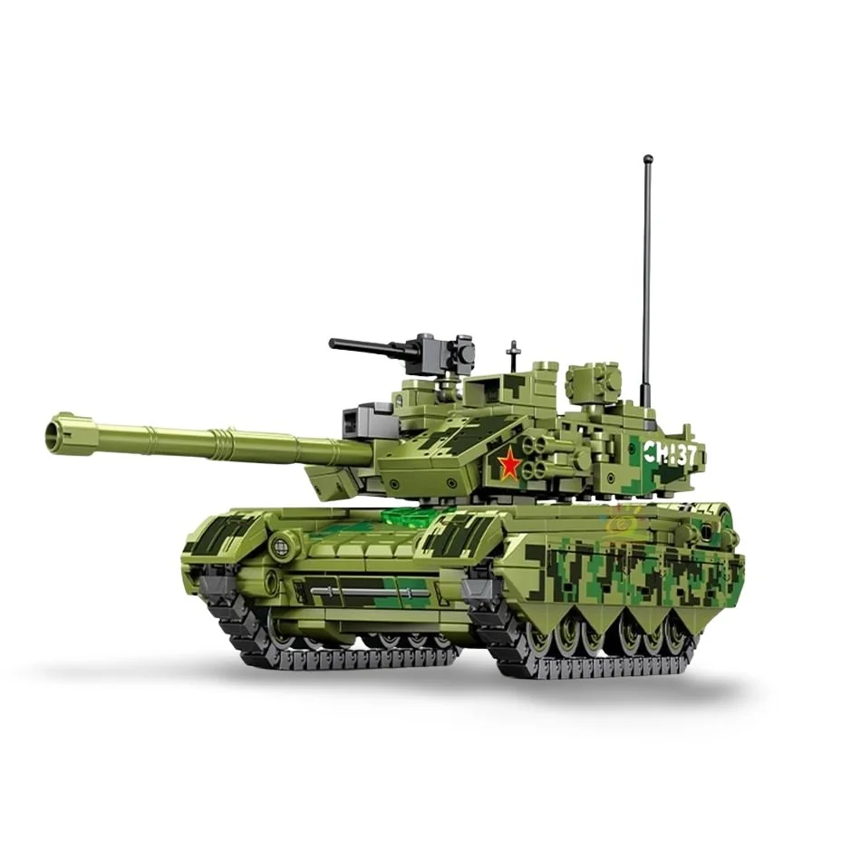 A green toy tank with a long barrel, a red star, and the text "CH137" is displayed.