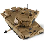 A tan brick toy tank with a long barrel and two antennas is displayed.