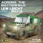 Green and brown toy vehicle with four wheels and headlights.