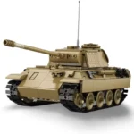 A tan toy tank with a long barrel and black treads is displayed.