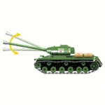 Green toy tank with a rotating gun barrel and black treads.