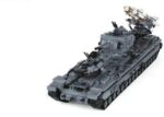 Gray toy tank with a missile launcher on top.