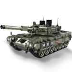 A toy tank with a long barrel, multiple wheels, and star and arrow decals.