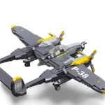 A gray and yellow toy airplane with the number P-38 and 162 is displayed.