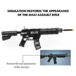 A black toy assault rifle with a blocky construction is displayed.