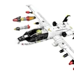 White toy airplane with black accents and several missiles.