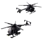 Two black toy helicopters are displayed in the image.