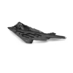 A gray toy airplane with a flat, angular design is positioned at an angle.