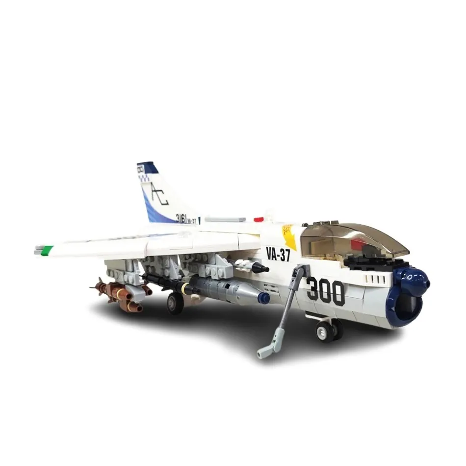 A toy airplane with missiles attached to its wings is displayed.