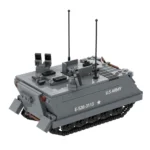 Gray brick toy vehicle with tracks, two antennas, and "U.S. ARMY" text.