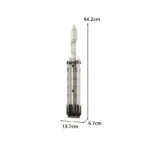 A model of a rocket with dimensions of 64.2 cm in height, 13.7 cm in width, and 6.7 cm in depth.