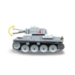 A gray toy tank with a rotating turret and the number 4 on the side.