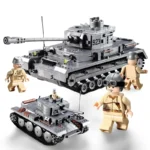 Two toy tanks and three toy figures are displayed.