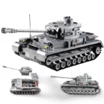 A gray toy tank with a long barrel, number 923, and a cross symbol is displayed from multiple angles.
