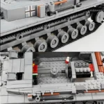 A gray toy tank with a cross emblem and visible interior components.