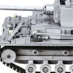 Gray toy tank with tracks and a cannon.