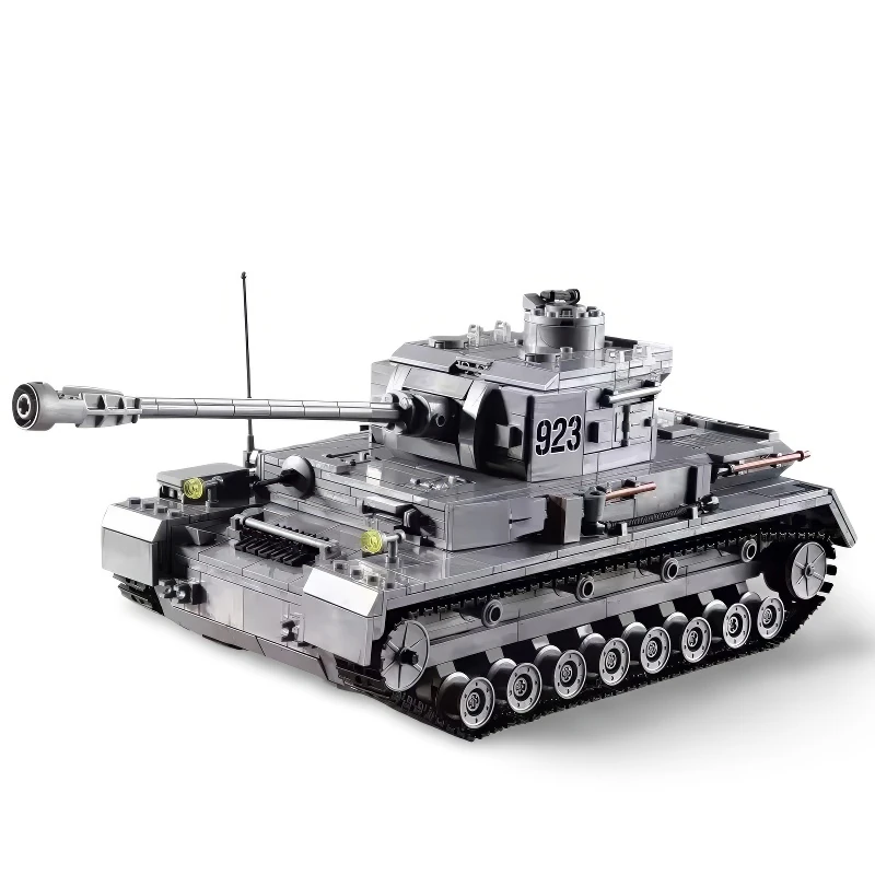 A gray toy tank with a long barrel and the number 923 on its side.