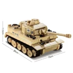 Tank building toy model in tan color with distinctive markings and rotating turret.