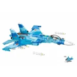A blue toy fighter jet with red stars and missiles is displayed.