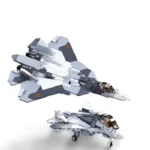 Two gray and white toy fighter jets with red stars are displayed.