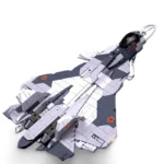 A gray and white toy jet with red stars on the wings.