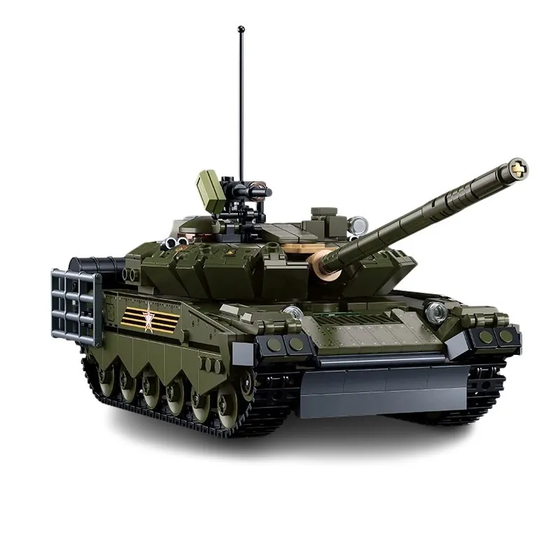 A green toy tank with a long cannon and black treads is displayed.