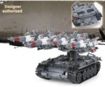 Military brick army toy tank with missile launchers, ideal for creating imaginative battle scenes and play experiences.