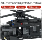A black toy helicopter with rotating blades and a gun is visible.