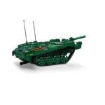 Green toy tank with two antennas and a cannon.