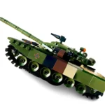 A toy tank with a long barrel and a cross symbol on its side.