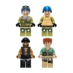 Four toy figures with different outfits are displayed.