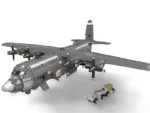 A gray toy airplane with four propellers and a toy truck are visible.