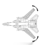 A toy airplane with adjustable wings is displayed from a top-down view, with arrows indicating movement.