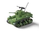 Green toy tank with a turret, gun, and star emblems.