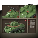 Green toy tank with rotating turret, opening doors, and adjustable gun tube.