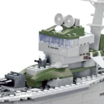 Army-themed toy battleship model with detailed structure and accessories.