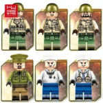 Six toy figures are displayed, wearing military and sailor uniforms.