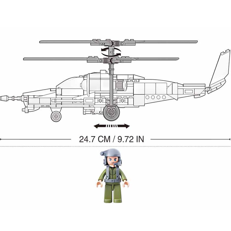 330Pcs Military KA-50 Armed Helicopter Model Bricks DIY Creative Construction Building Blocks Sets Educational Toys for Children