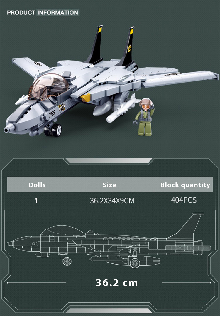 Military Airplane F14D Tie Fighter Jet Plane F-14 Eagle Building Blocks WW2 Soldier Bricks Classic Model DIY Toys For Kids Gift