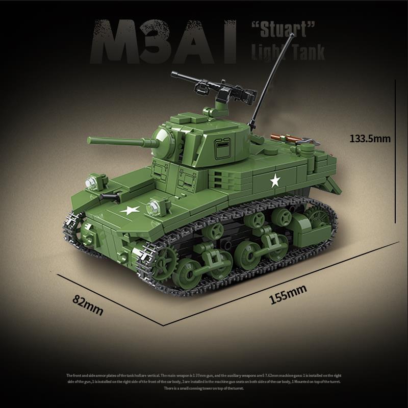 WW2 Military Model Series World War II M3A1 Stuart Light Tank Collection Ornament Building Blocks Bricks Toys Gifts